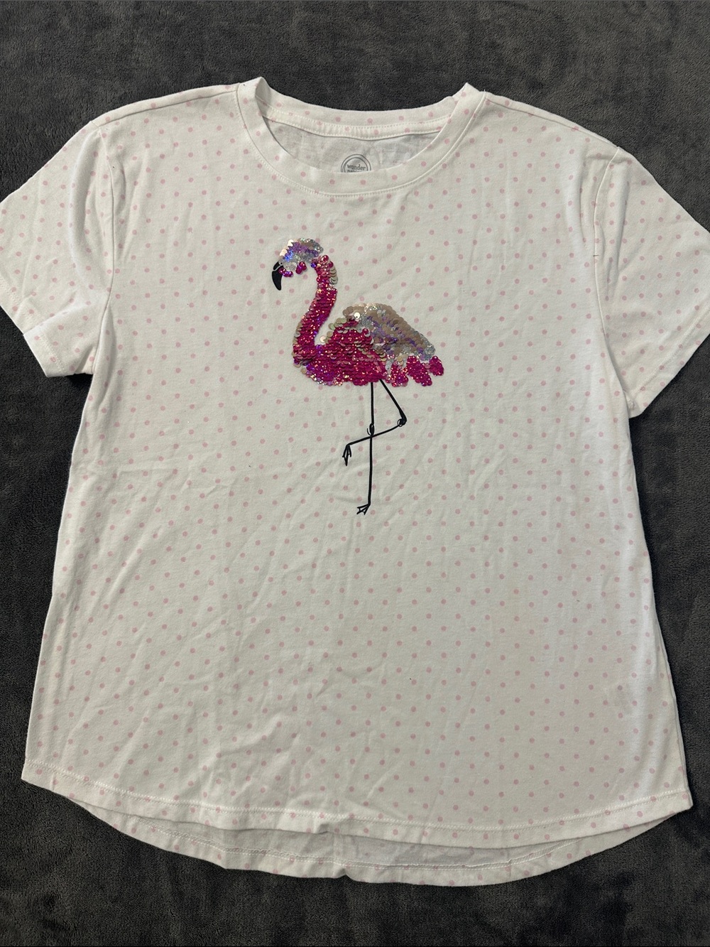 wonder nation White Tee with Pink Sequin Flamingo